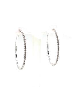 Rhinestone Hoop Earrings Medium EH910155 Silver